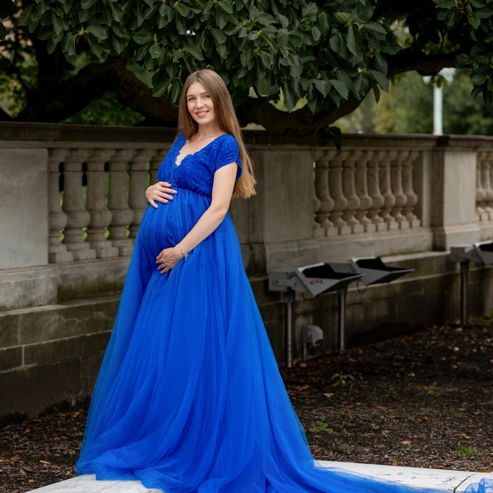 Elegant Blue Maternity Gown